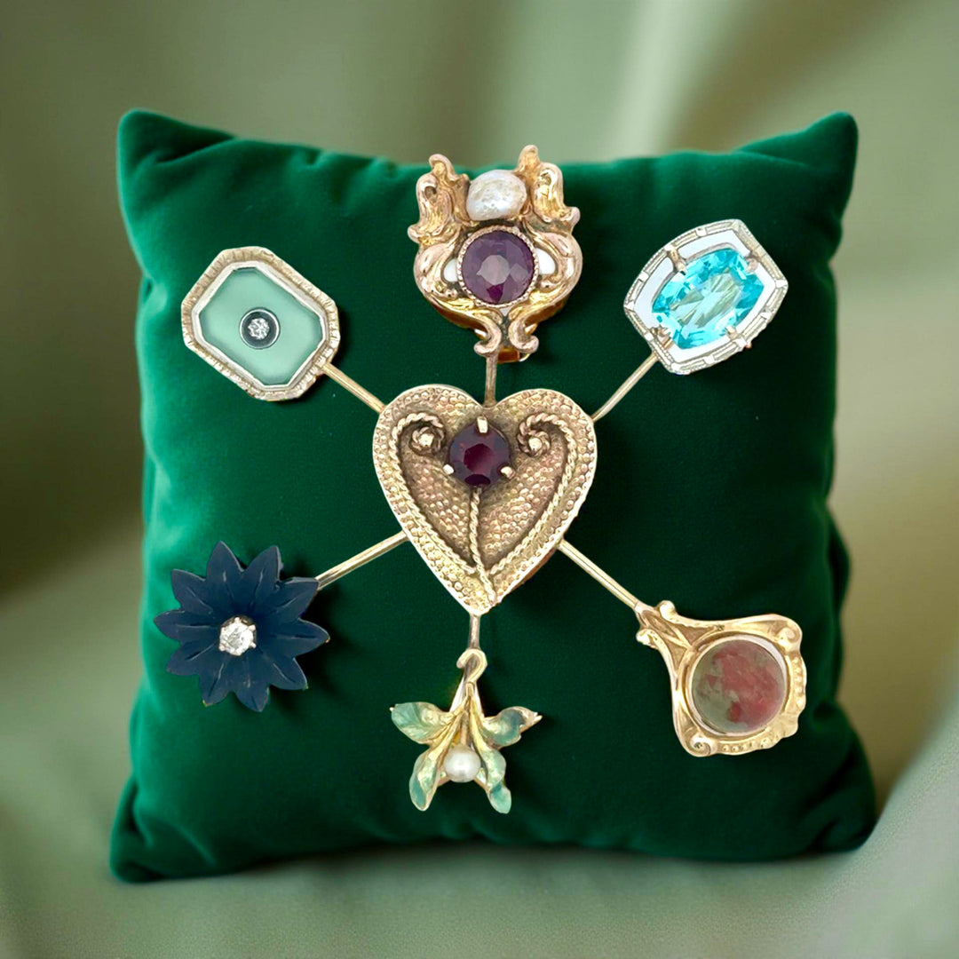 Estate Multi Gemstone 14K Yellow Gold Brooch 15664