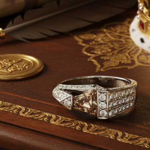 Designer MK Natural Fancy Cognac and White Diamond 18Kt White Gold Ring