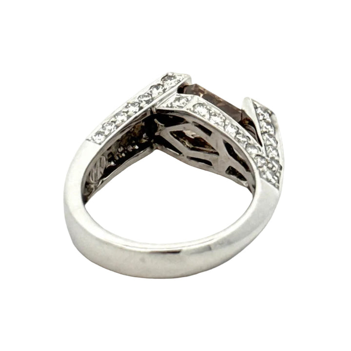 Designer MK Natural Fancy Cognac and White Diamond 18Kt White Gold Ring