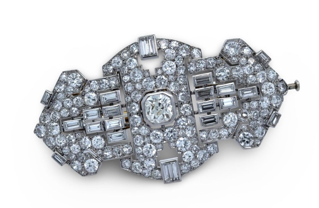 Art Deco 17.50 ctw Diamond (Center Diamond 2.50 ct), Platinum and 18K White Gold Brooch