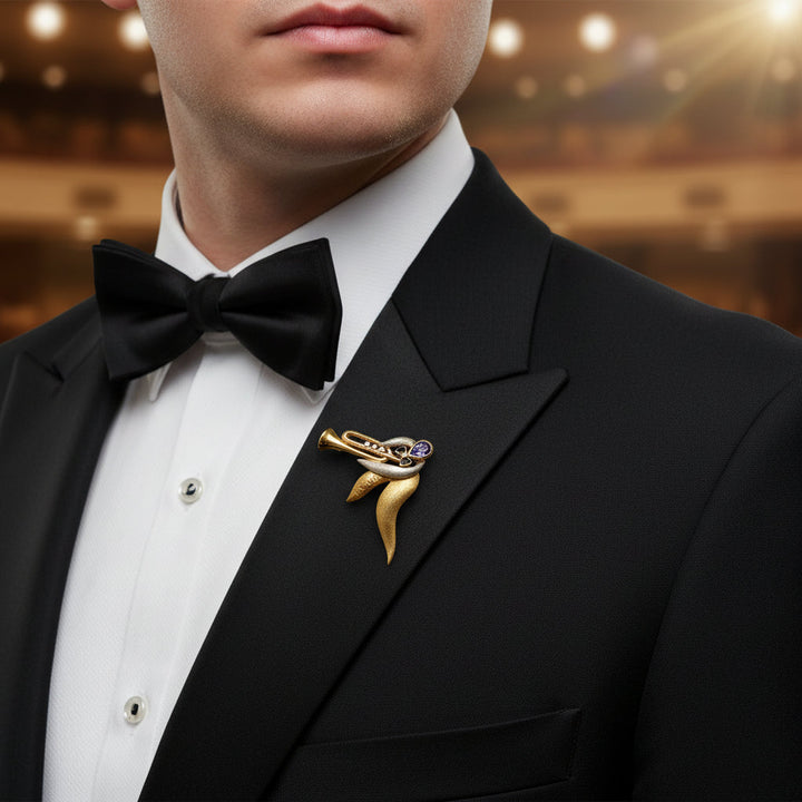 Designer Kazuo Ogana diamond, Tanzanite and Black Enamel Platinum and 18kt Yellow Gold Pendant/Brooch