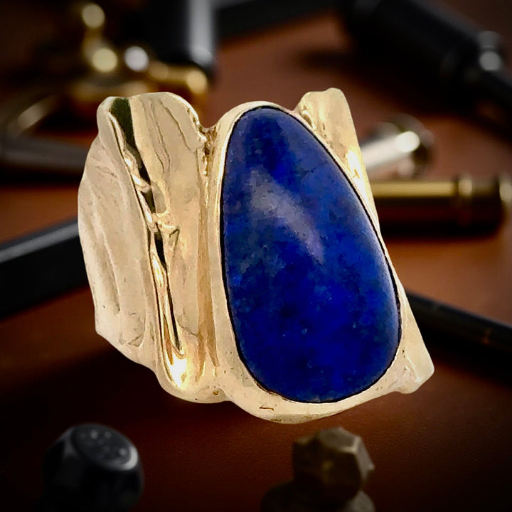 Custom Made 1970's Lapis Lazuli 14K Yellow Gold Ring