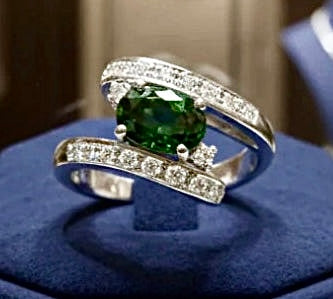 Natural Color Change Alexandrite and Diamond Platinum Ring (GIA)