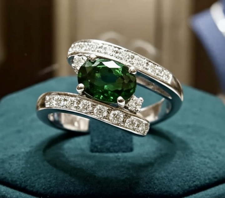 Natural Color Change Alexandrite and Diamond Platinum Ring (GIA)