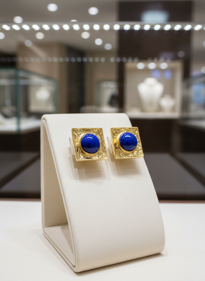 Custom Made 1970's Lapis Lazuli 14K Yellow Gold Earring