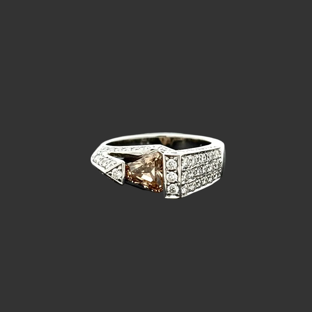 Designer MK Natural Fancy Cognac and White Diamond 18Kt White Gold Ring