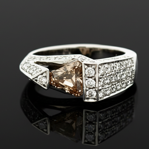 Designer MK Natural Fancy Cognac and White Diamond 18Kt White Gold Ring