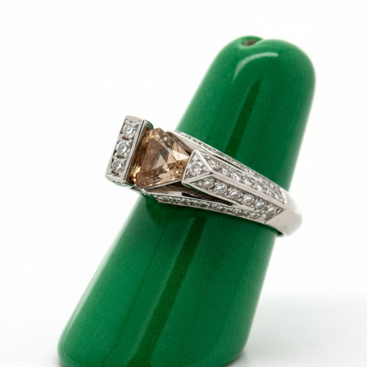 Designer MK Natural Fancy Cognac and White Diamond 18Kt White Gold Ring