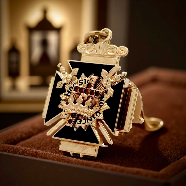 Estate Circa 1919 32nd Knights Templar Masonic Pendant 14K Yellow Gold "In This Sign; You Will Conquer" 15671