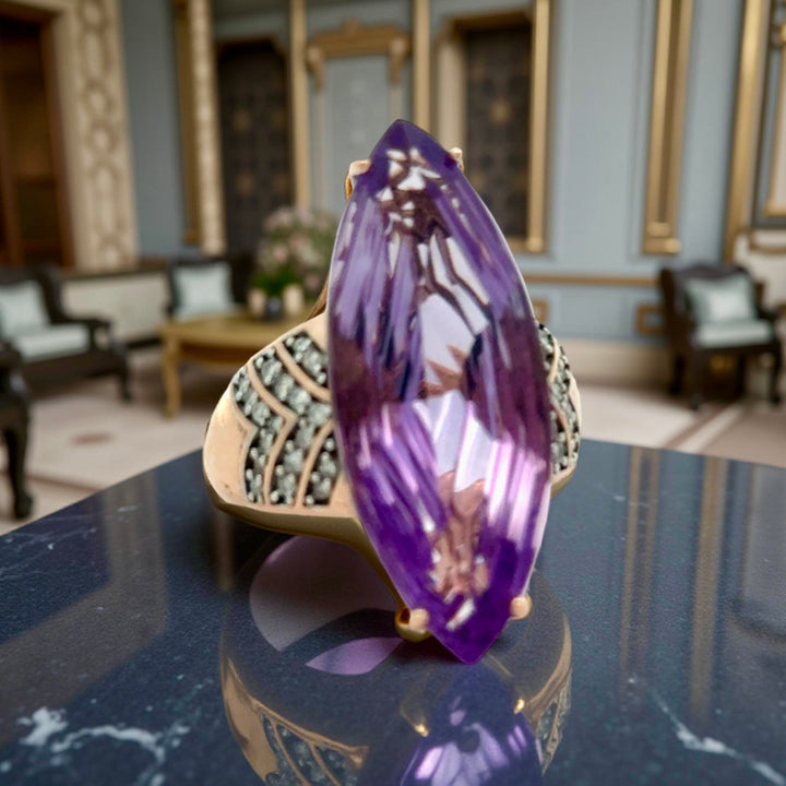 Estate 15.87 ct Amethyst and Diamond 14K Rose Gold Ring 15673