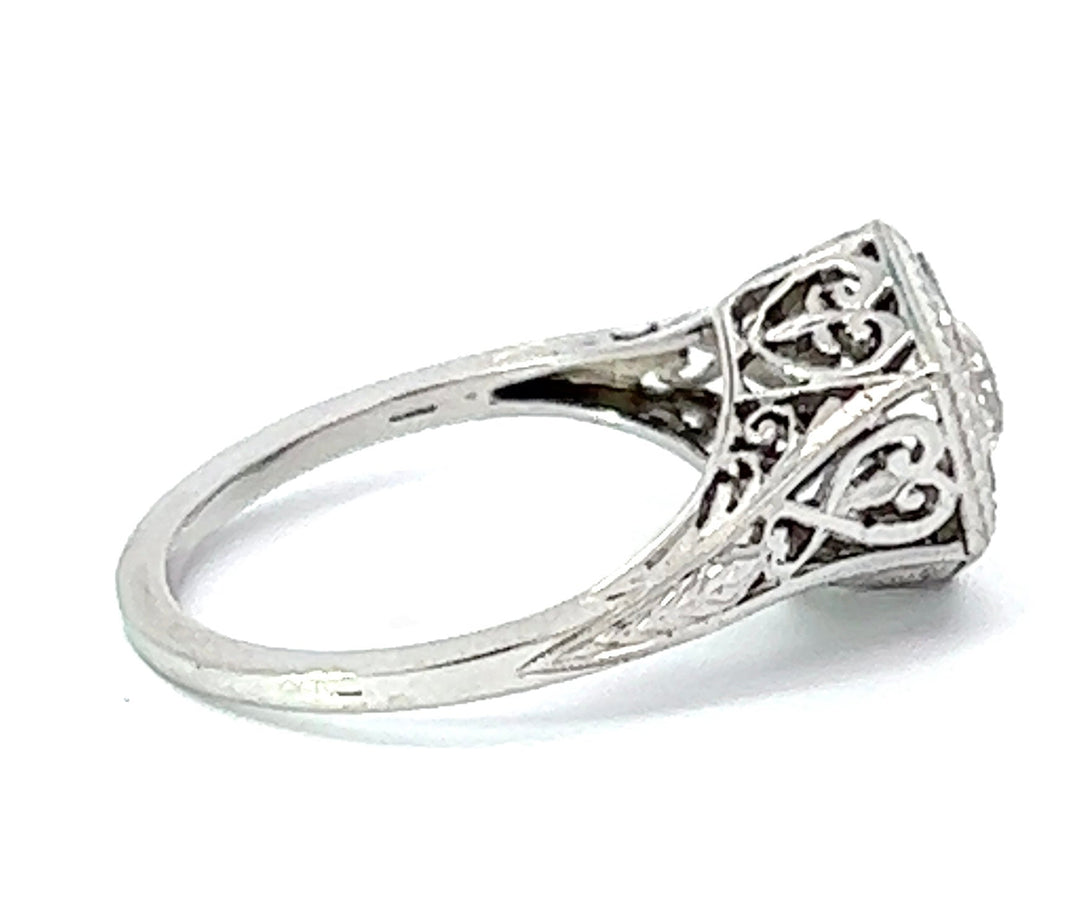 Art Deco Old European Cut Diamond Filigree Platinum Engagement Ring