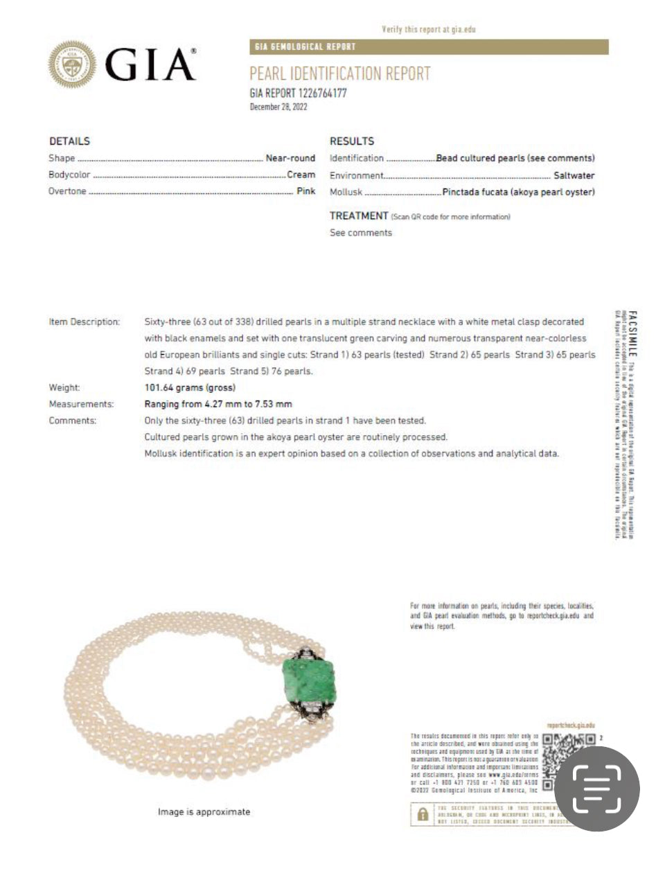 English 1925 Carved Jade, Onyx and Diamond, Multi Strand Cultured Pearl Necklace