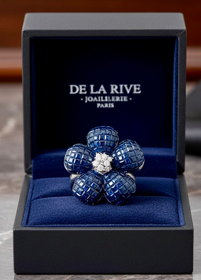 14.50 cttw Sapphire & Diamond 18K White Gold Ring 15700