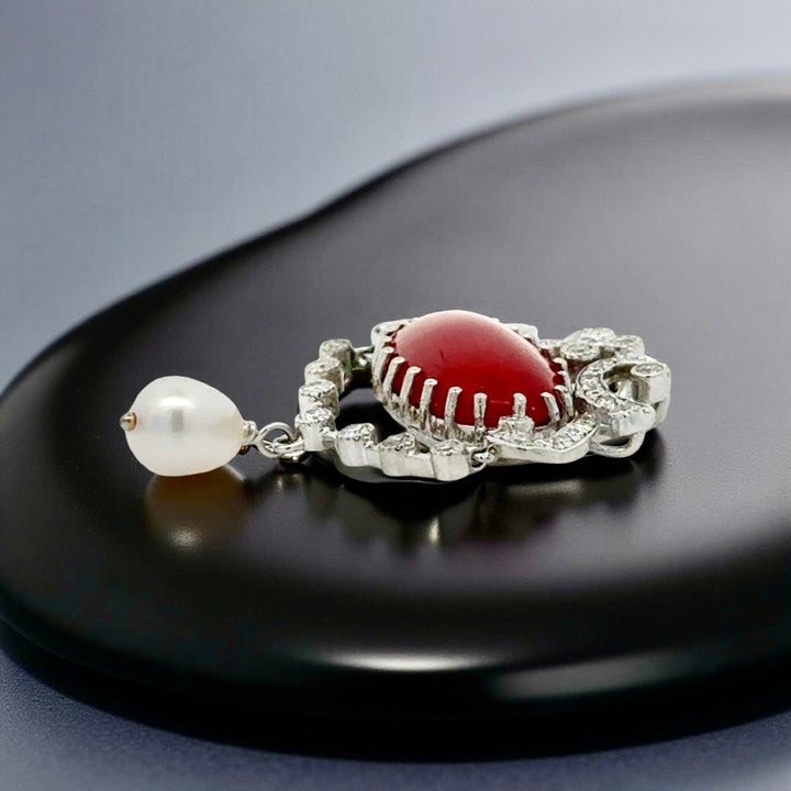 Coral and Diamond Platinum Pendant