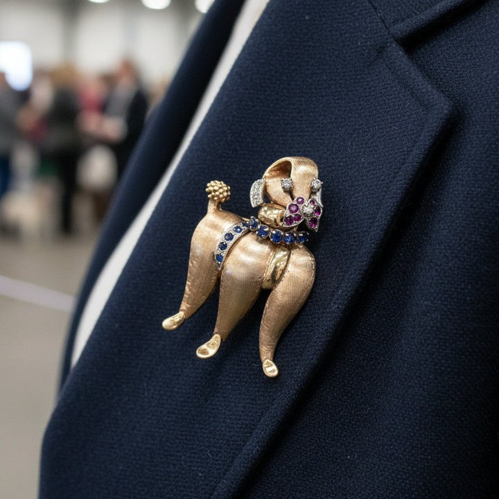 "Dog Show" Diamond, Ruby and Sapphire Pendant/Brooch