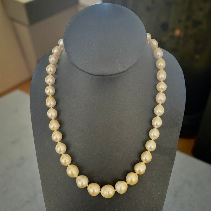 Light Golden South Sea Pearls 9x11mm 18K Yellow Gold Necklace