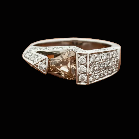 Designer MK Natural Fancy Cognac and White Diamond 18Kt White Gold Ring