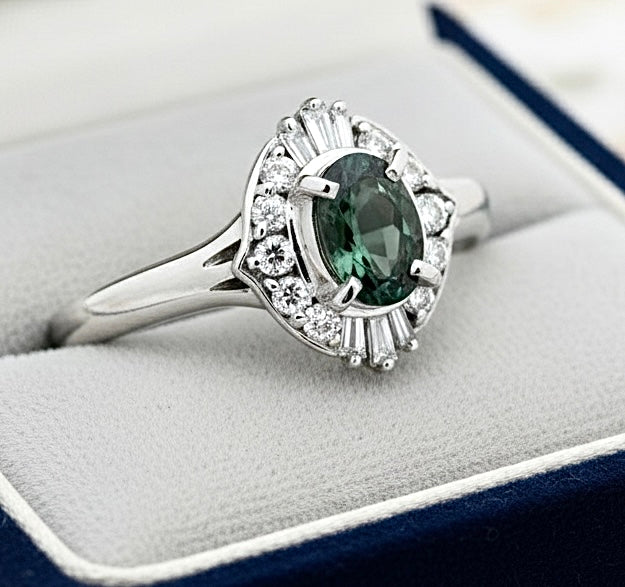 Natural Color Change Alexandrite and Diamond Platinum Ring