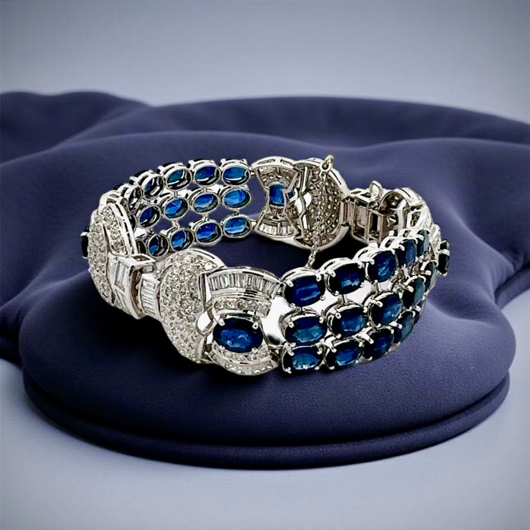 Sapphire, Diamond and 18K White Gold Bracelet