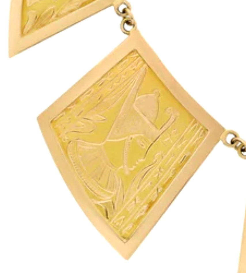 Estate "Story Board Egyptian" 14K Yellow Gold Necklace 15355