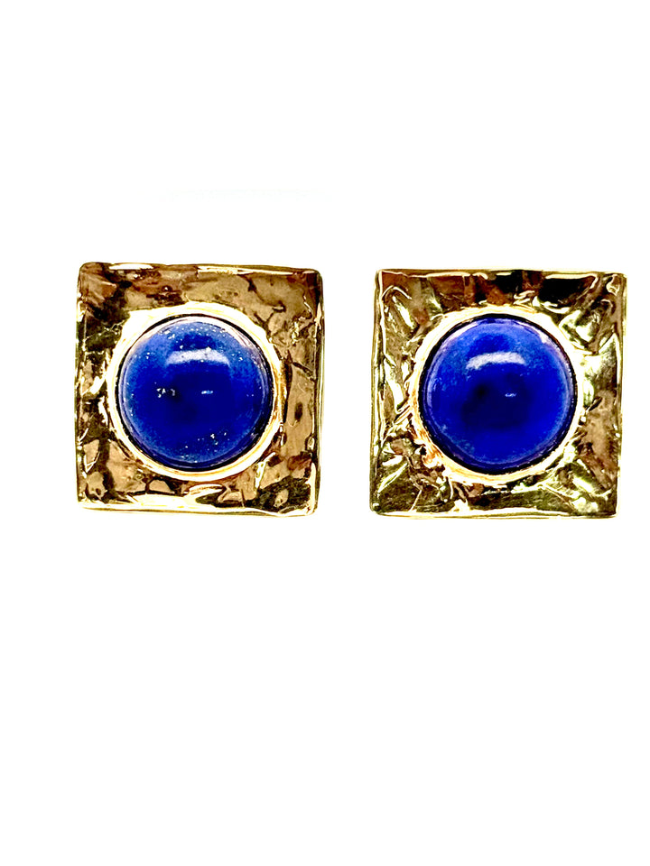 Custom Made 1970's Lapis Lazuli 14K Yellow Gold Earring