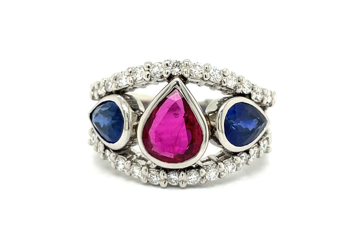 Blue Sapphire Ruby Platinum Diamond Ring