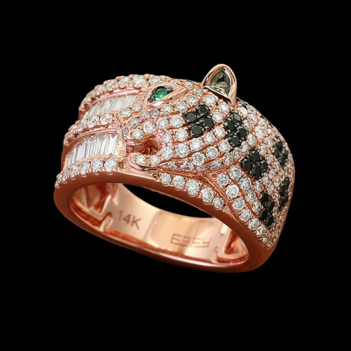 Black and White Diamond 14K Rose Gold Panther Ring