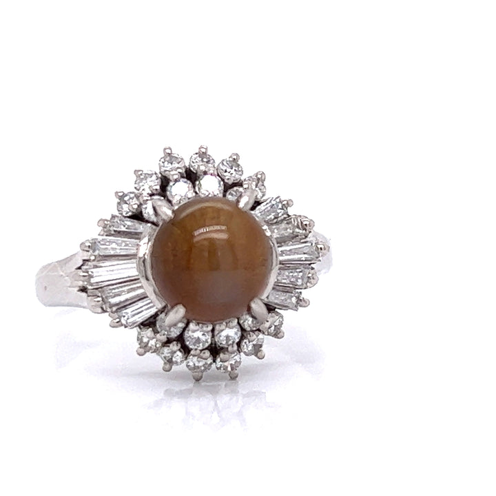 Cat's Eye Green Chrysoberyl & Diamond Platinum Ring