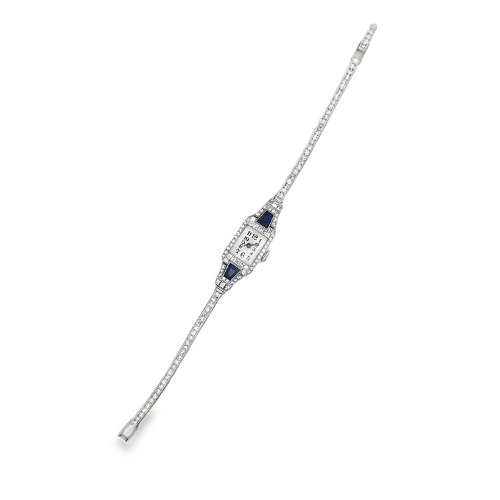 Art Deco Diamond and Burma Sapphire Platinum Watch