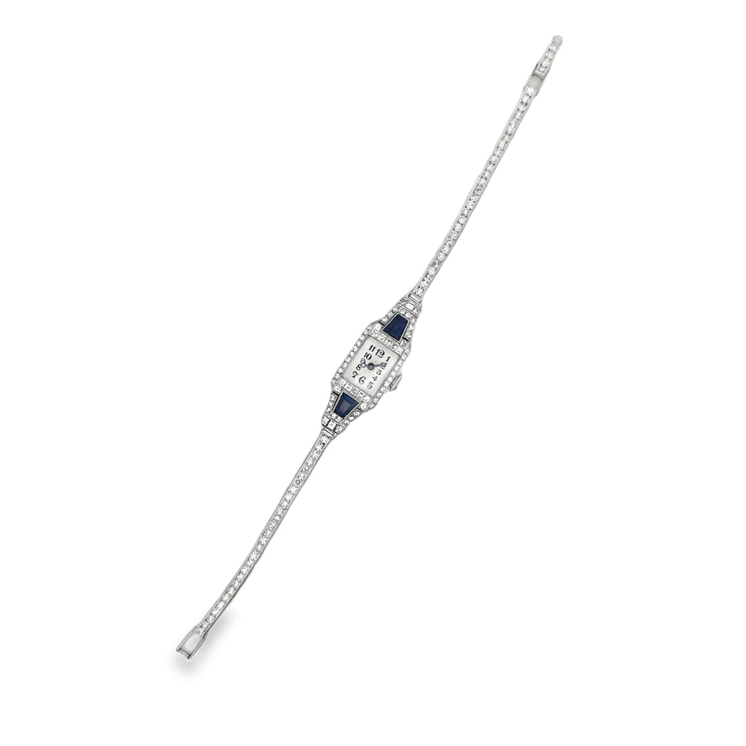 Art Deco Diamond and Burma Sapphire Platinum Watch