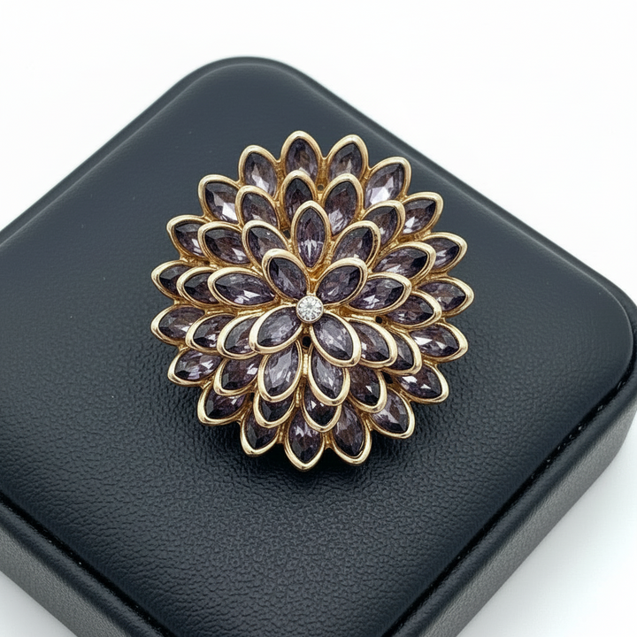 Tanzanite and Diamond Flower 14K Yellow Gold Ring