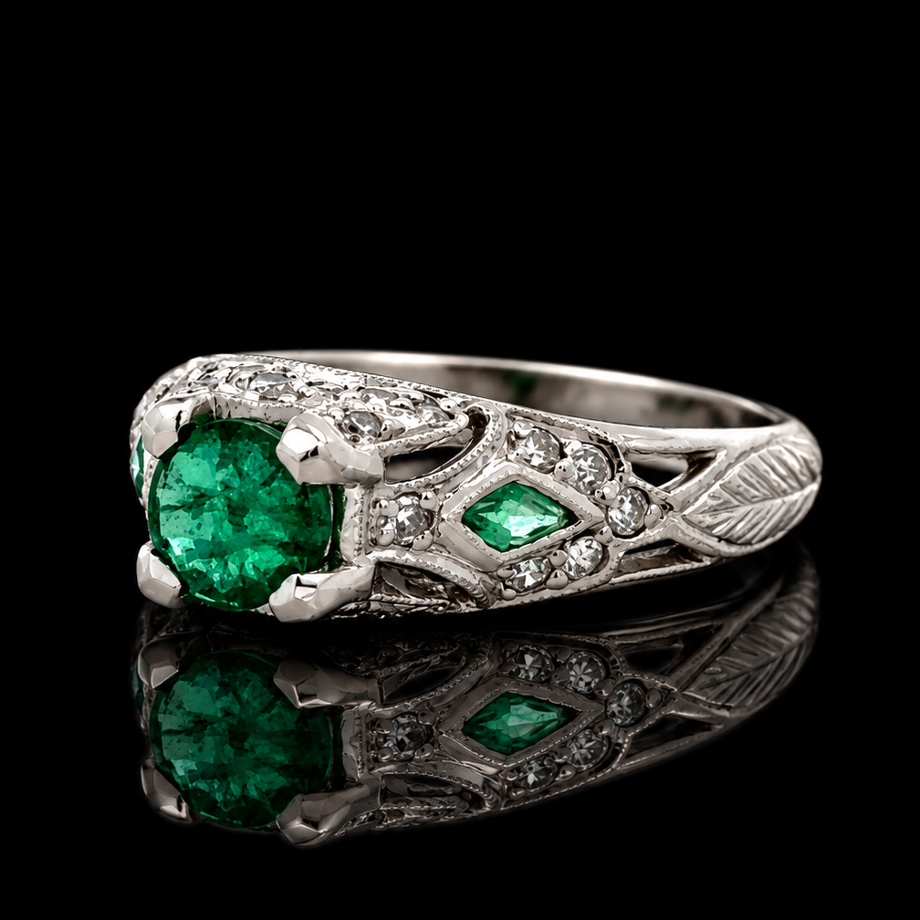 Estate Emerald & Diamond Platinum Ring