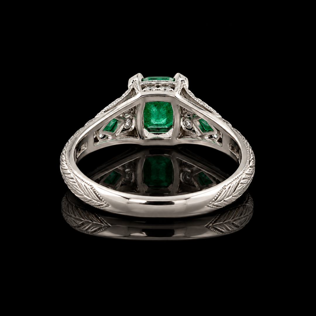 Estate Emerald & Diamond Platinum Ring