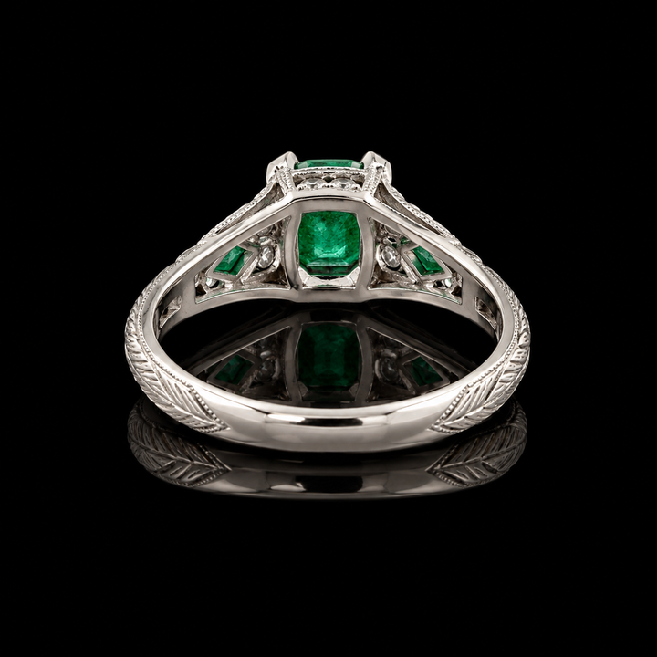 Estate Emerald & Diamond Platinum Ring