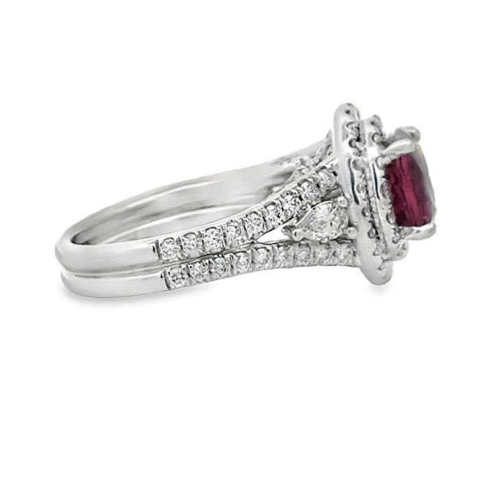Tourmaline, Diamond, and 18K White Gold Halo Ring