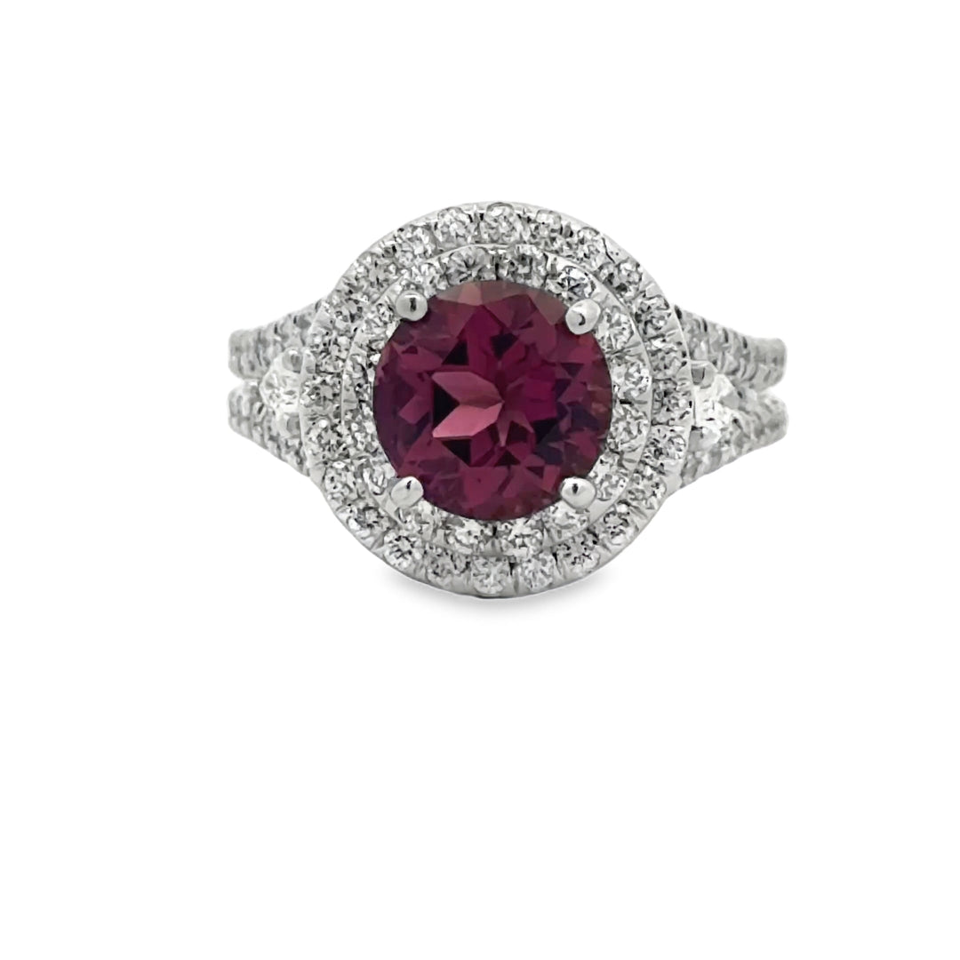 Tourmaline, Diamond, and 18K White Gold Halo Ring