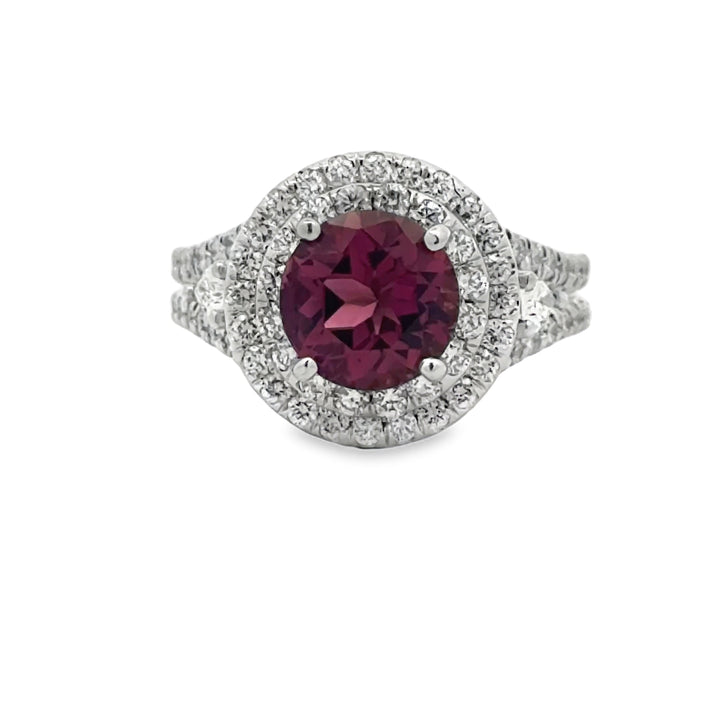 Tourmaline, Diamond, and 18K White Gold Halo Ring