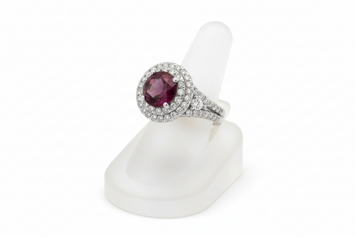 Tourmaline, Diamond, and 18K White Gold Halo Ring