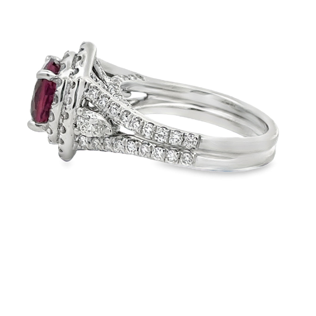 Tourmaline, Diamond, and 18K White Gold Halo Ring