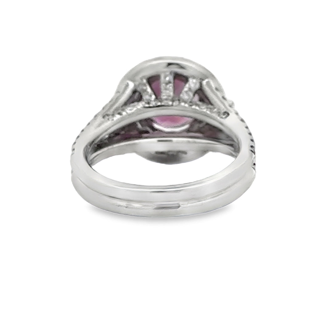 Tourmaline, Diamond, and 18K White Gold Halo Ring