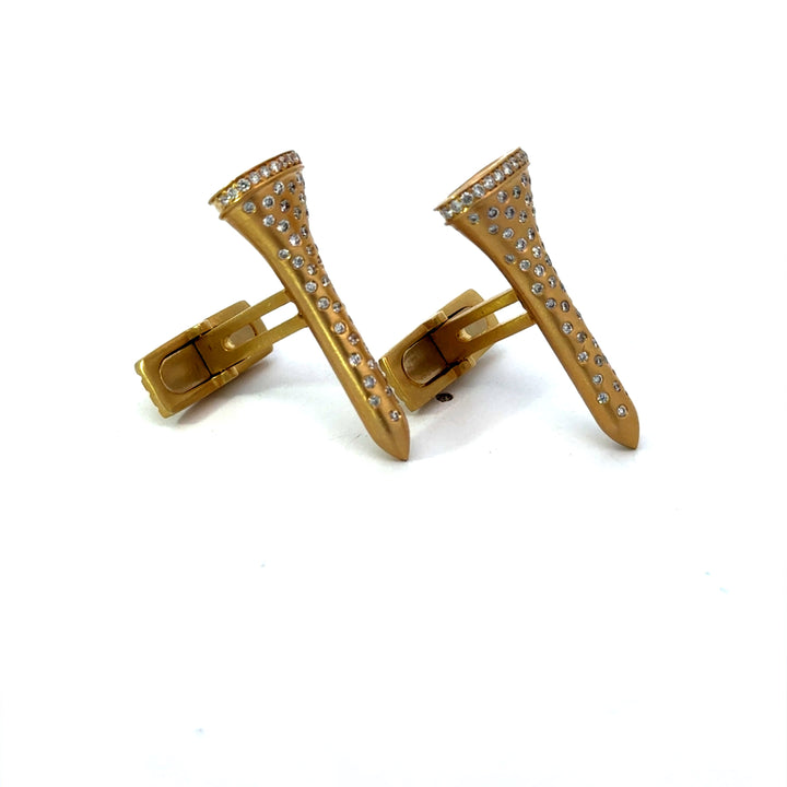 The Champion .58 cttw Diamond Yellow Gold Golf Tee Cuff Links 15447