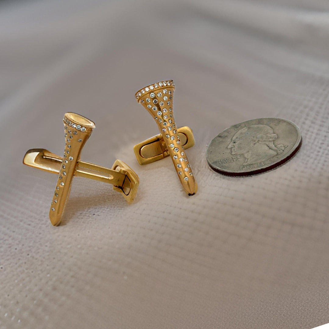 The Champion .58 cttw Diamond Yellow Gold Golf Tee Cuff Links 15447