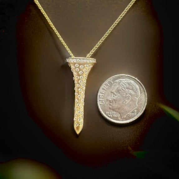 The Champion .28 cttw "Mini" Diamond Golf Tee 14K Yellow Gold Brooch/Pendant (Limited Edition) 15345 Length 1"