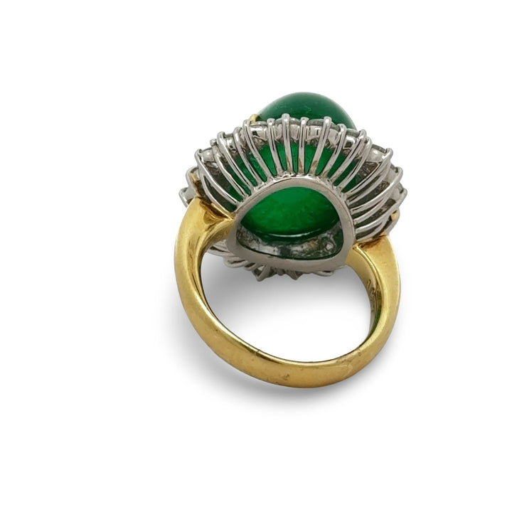 16.16ct Cabochon Emerald and Diamond 18Kt Yellow Gold and Platinum Ring Ring (GIA Report)