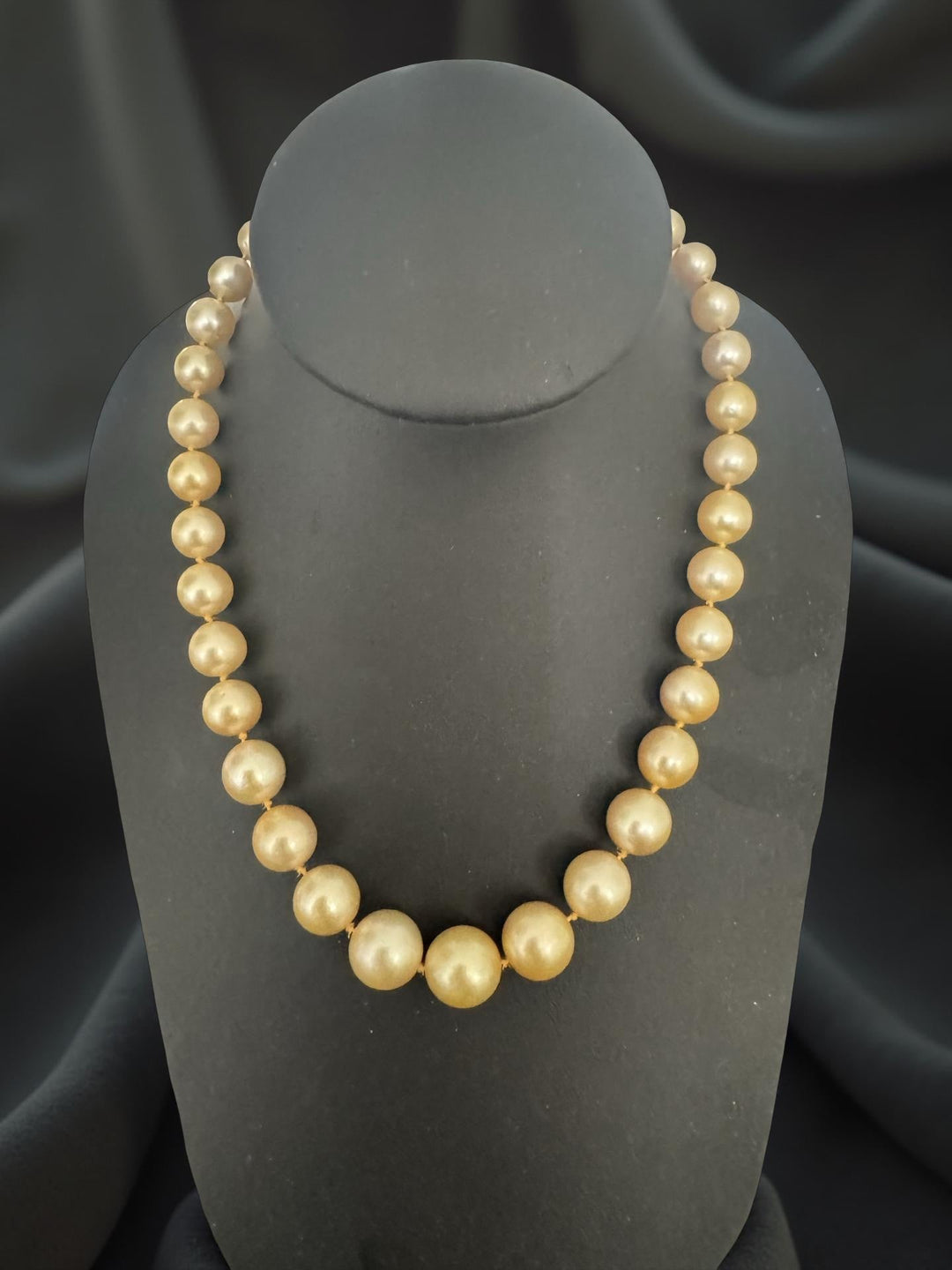 Golden South Sea Pearls 9mmx13mm 14k Yellow Gold Diamond Necklace
