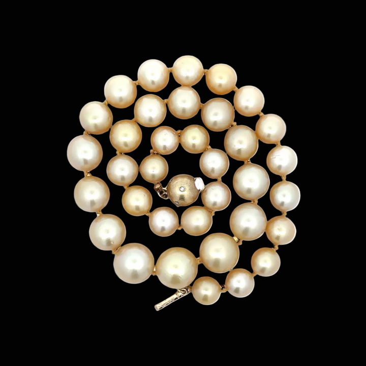 Golden South Sea Pearls 9 x 13mm 14k Yellow Gold Diamond Necklace