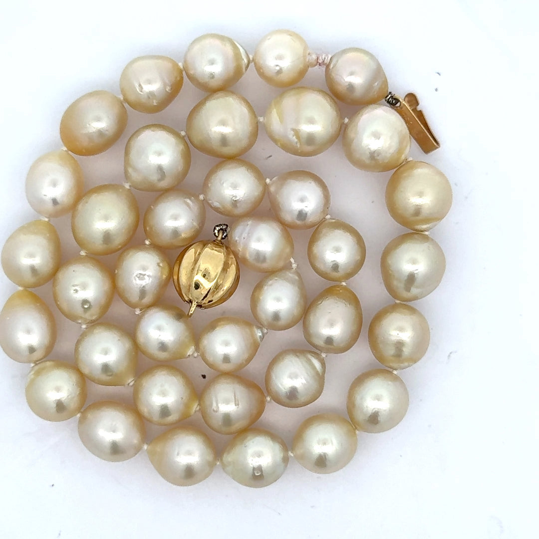 Light Golden South Sea Pearls 9x11mm 18K Yellow Gold Necklace