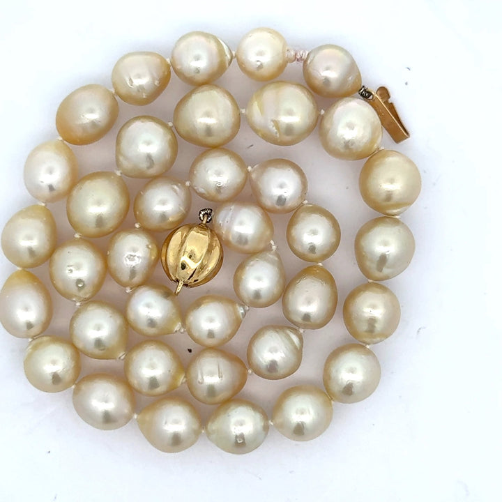 Light Golden South Sea Pearls 9x11mm 18K Yellow Gold Necklace