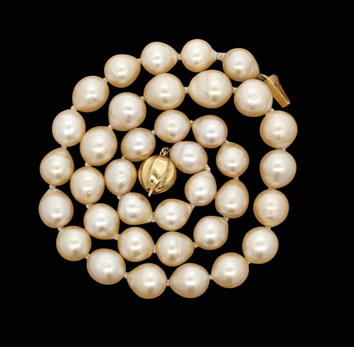 Light Golden South Sea Pearls 9x11mm 18K Yellow Gold Necklace