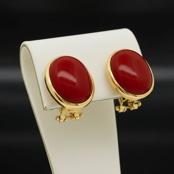 Italian Coral and 18Kt Yellow Gold Earrings
